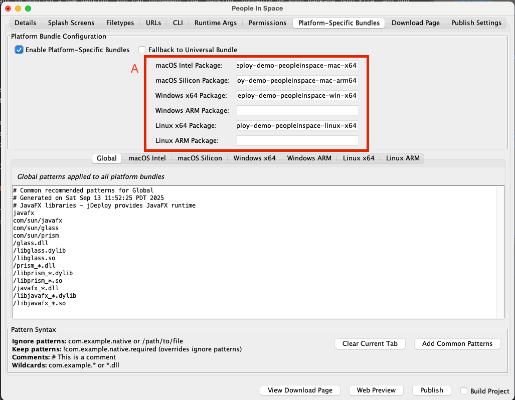 platform specific bundles tab